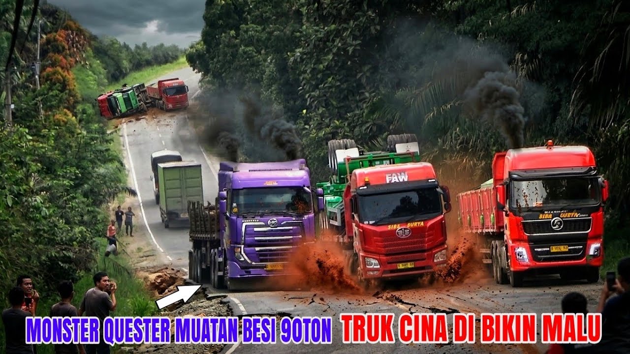 MONSTER JBM MUATAN BESI 90TON GAK BERASA. TRUK CINA MUATAN 50TON NANJAK MERAYAP