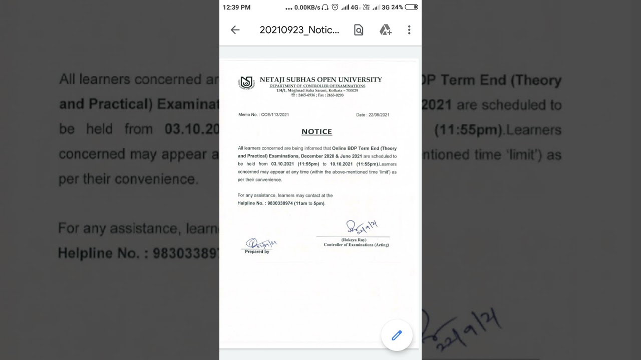 NSOU  officially BDP TERM END EXAM DATE   PUBLISHED- 23-9-21