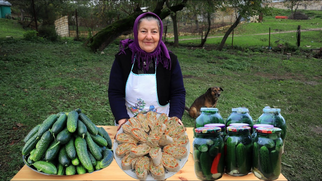 Рецепт хрустящих маринованных огурцов и вкуснейшего салата из лаваша. Деревенская жизнь Азербайджане