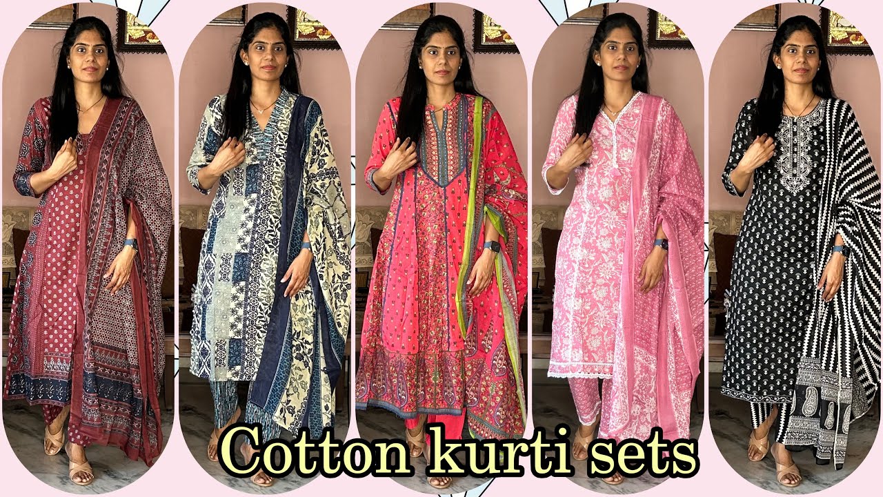 Pure cotton 3 piece kurti sets with dupatta for women from Amazon|Amazon haul|Ramya.