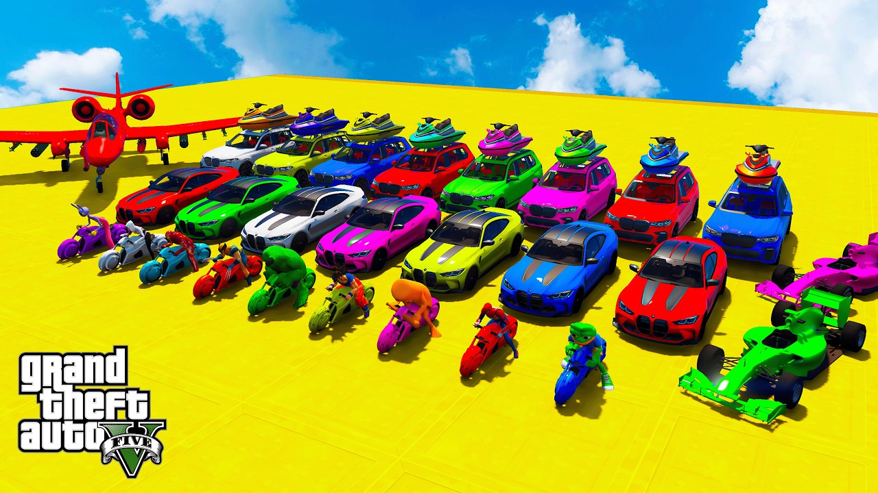 SPIDERMAN CARS Racing MULTI Ramp Challenge ! SUPERHEROES HULK Vs GOKU Super Stunt Race - GTA 5