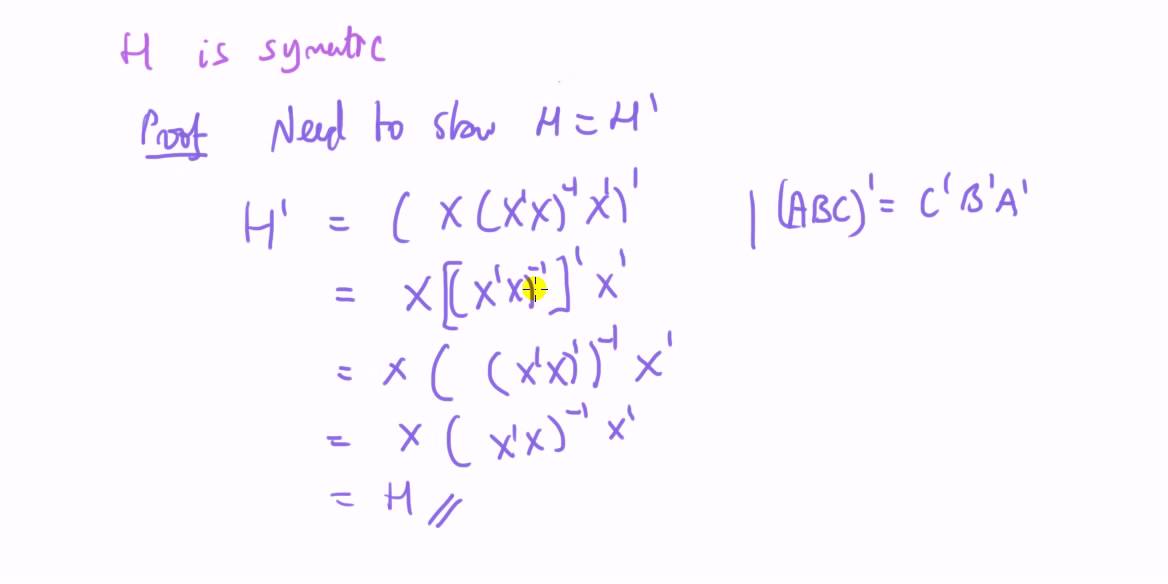 Properties of the Hat matrix with proofs