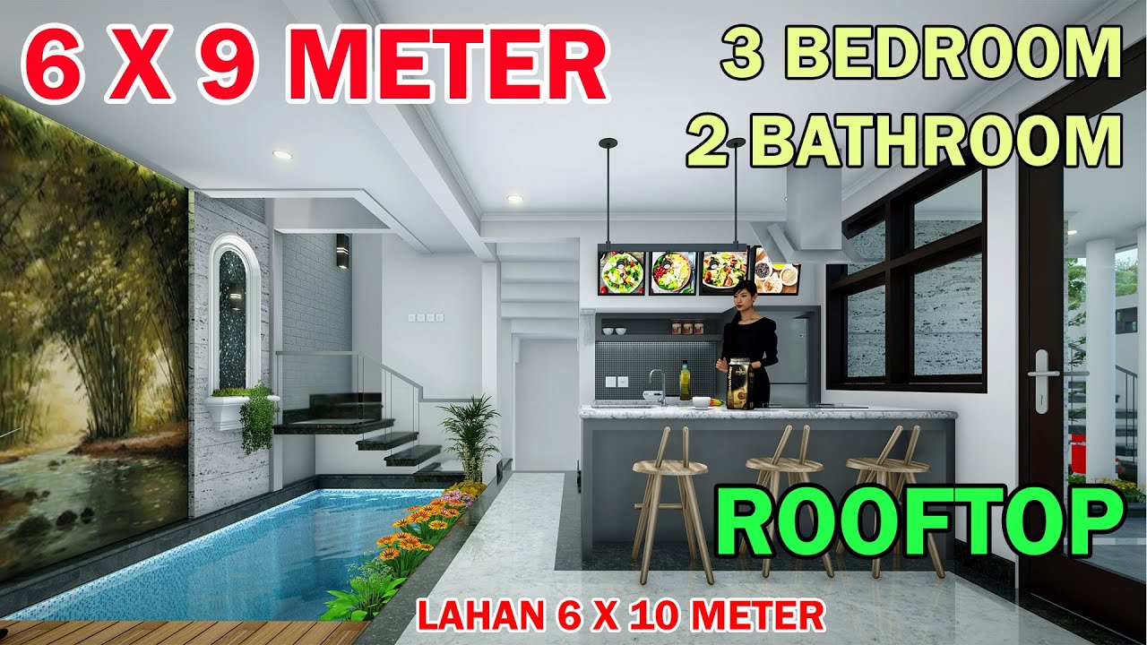 Split Level House  6X9 Meter 3 Kamar 2 Toilet Mushola Rooftop Kolam Renang Lahan 6x10 Meter