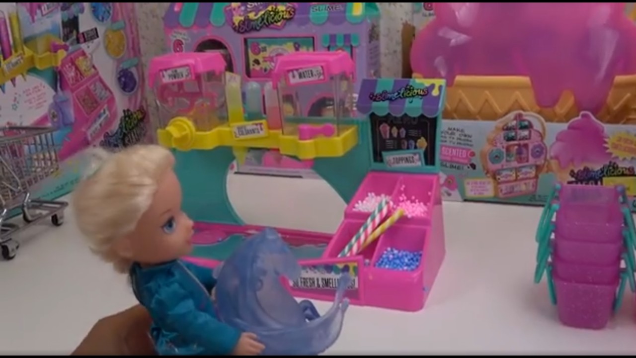 Elsa and Anna toddlers at the new slime shop