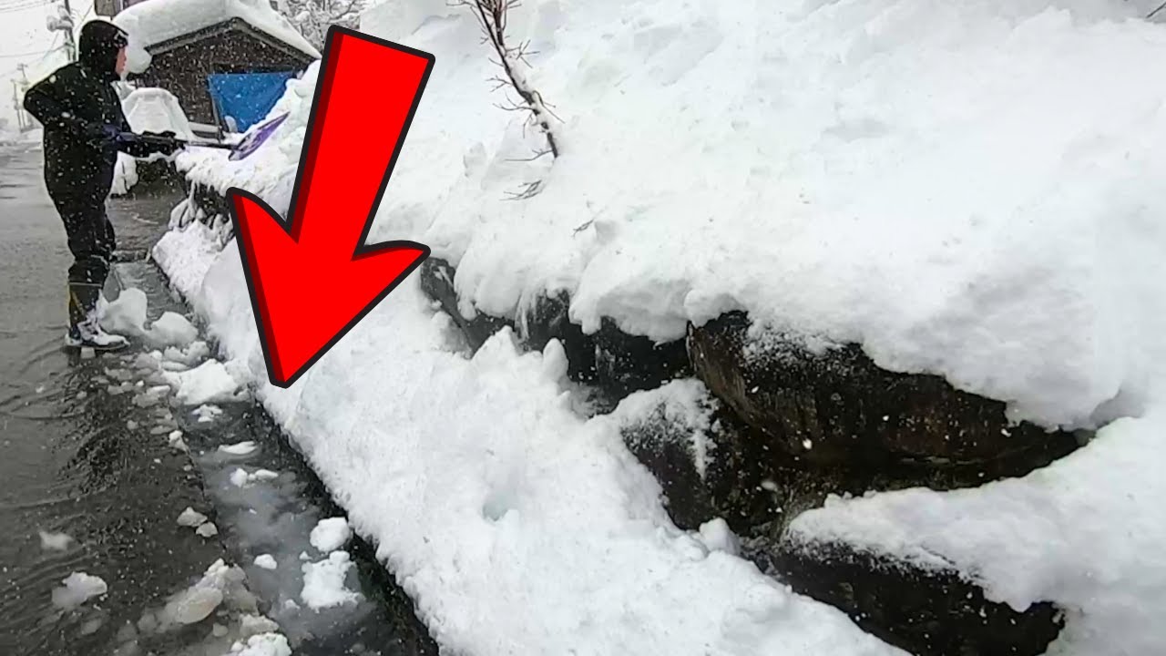 Satisfying Snow Removal into Fast Flowing Gutter   Hand Shoveling ASMR #011