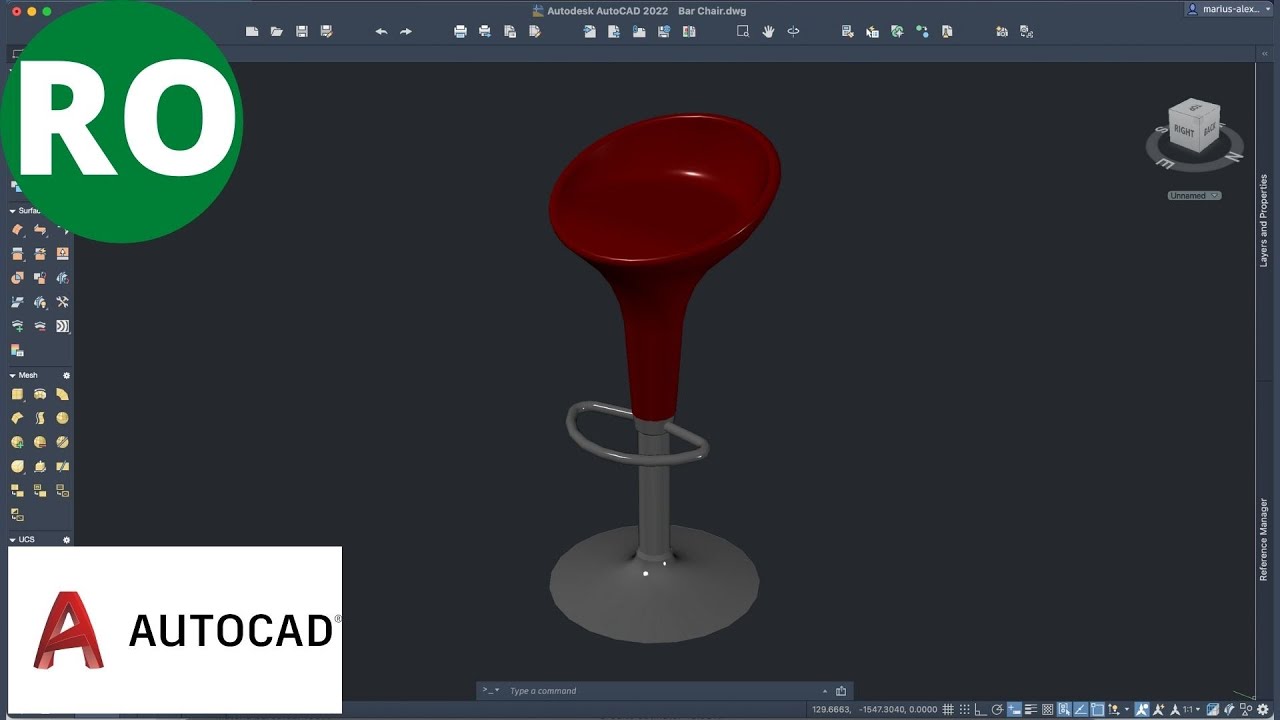 AutoCAD 3D | Modelarea unui Scaun de Bar | Pas cu pas