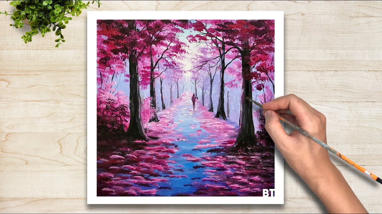 Acrylic Painting #01| Vẽ Tranh Phong Cảnh Khu Rừng Mộng Mơ Bằng Màu Acrylic| BT Art Drawing