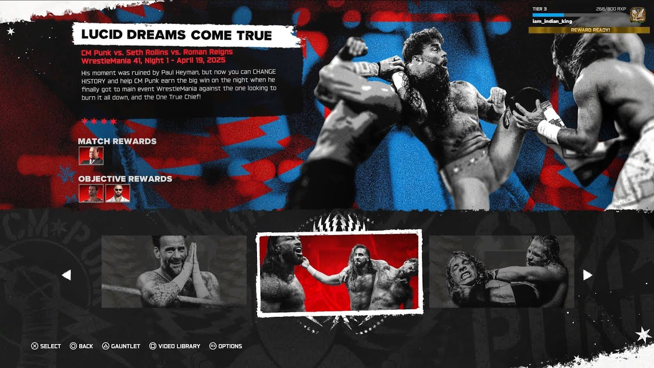 WWE 2K26 - CM Punk vs Seth Rollins vs Roman Reigns Wrestlemania 41 - Showcase Objective Gameplay