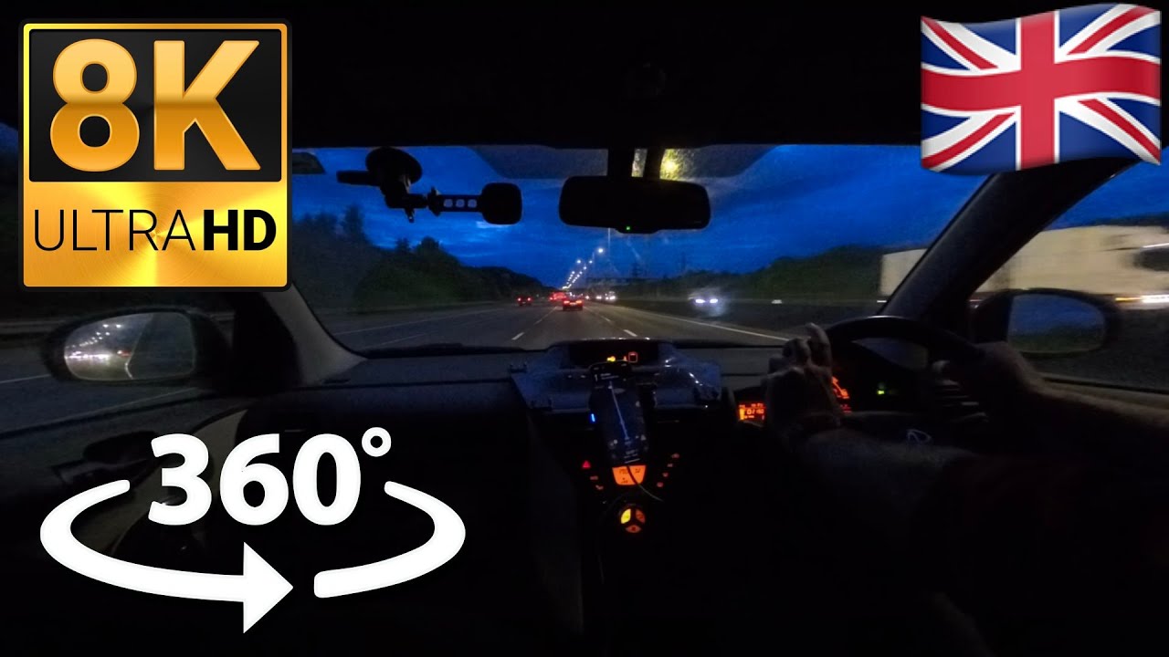 111mins 8K 360° VR Twilight to Darkness Drive UK Northbound A3 M25 M1 A509 | Car ASMR Sounds