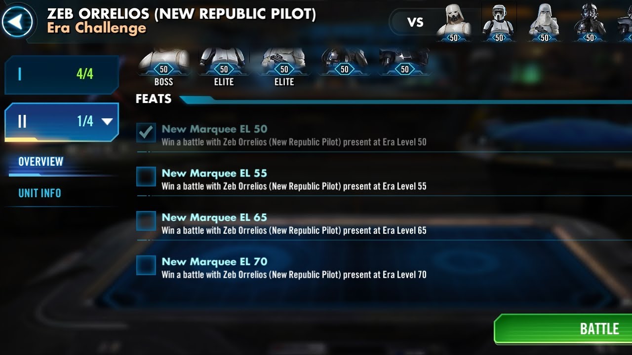 SWGOH: ERA: NEW REPUBLIC: ZEB ORRELIOS (NEW REPUBLIC PILOT): EVENT CHALLENGE: TIER II