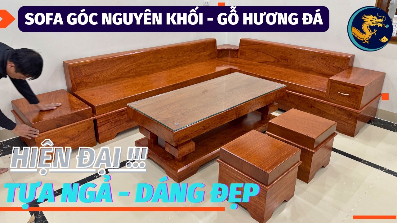 🔴 Thực Tế Bàn Giao || Bộ Sofa Góc L Nguyên Khối - Gỗ Hương Đá tại Hoài Đức HN