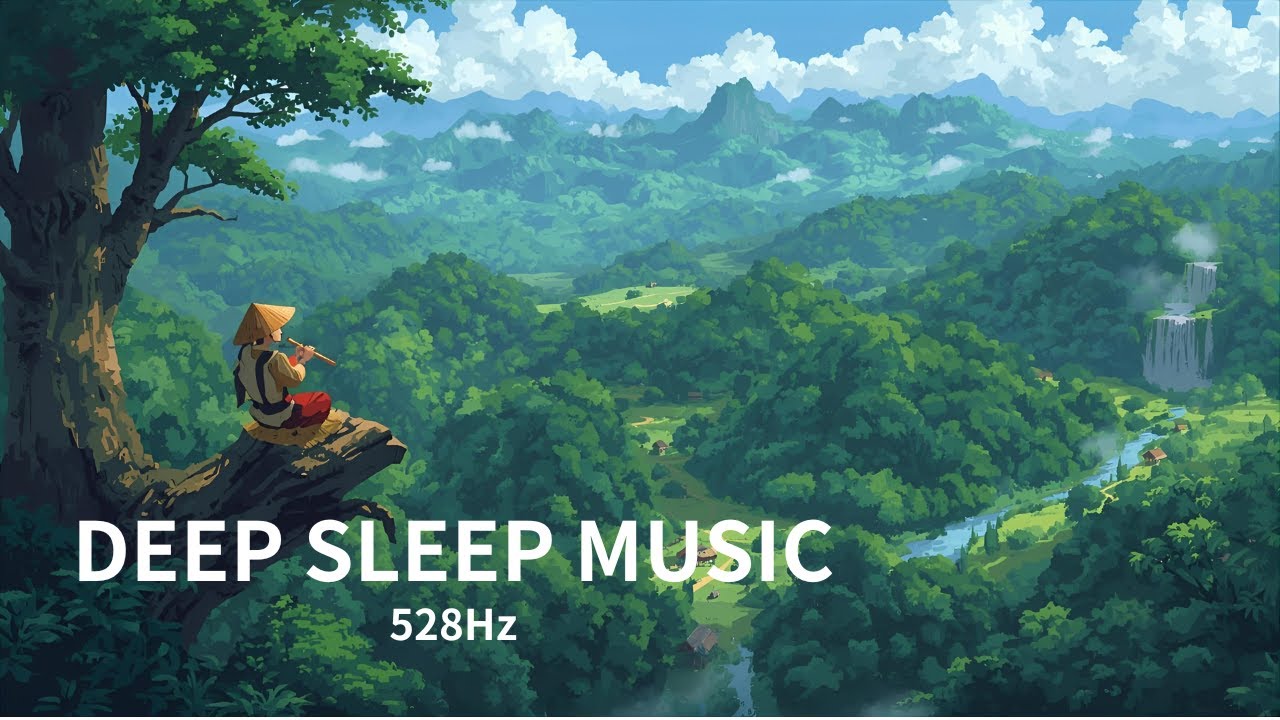 Forest and Waterfall Sounds with Flute | Deep Sleep Music (528Hz)