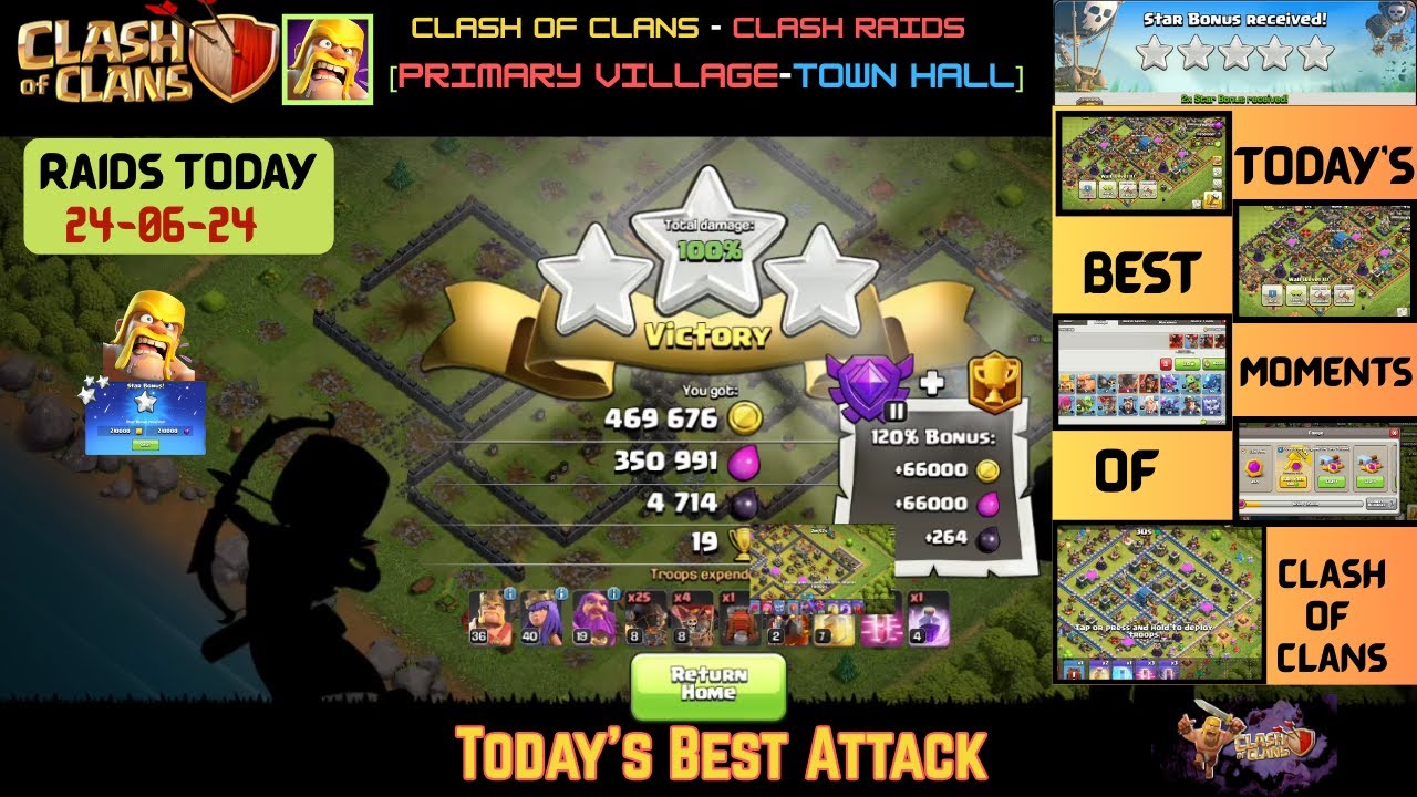 CoC - Clash Raids [Primary Village - 24-06-2024] - Town Hall Attack Raids - Star Bonus Loot