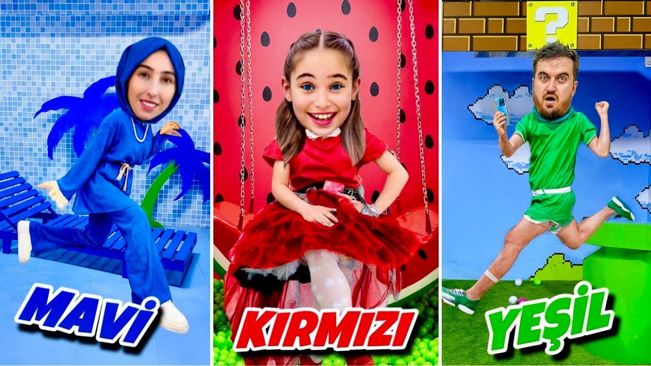 ELİF SİNEM TÜM GÜN TEK RENK CHALLENGE !! Mavi, Kırmızı ve Yeşil Renk !! Selfie Museum !!