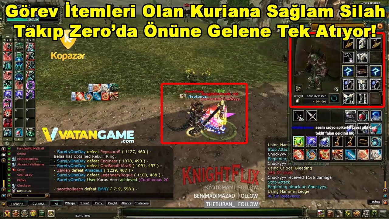 ImKira - Zero'da Görev İtemleri Olan Kuriana Sağlam Silah Takıp Önüne Gelen Tek Atıyor Knight Online