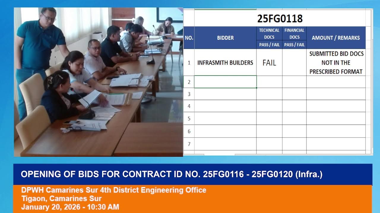 Procurement Livestream of DPWH Camarines Sur 4th DEO on January 20, 2026.