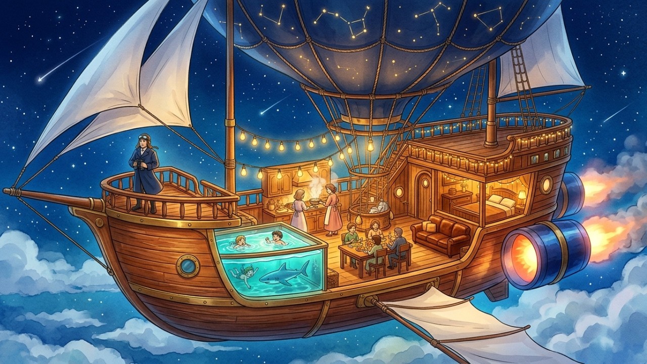 Our Magical Flying Airship Home ✨ | Stormy Night on a Floating Sky Island | Ghibli Inspired Fantasy