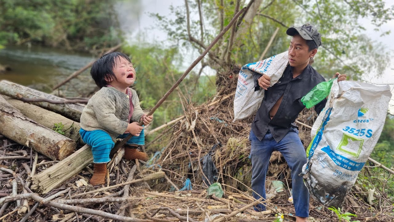 After returning from the river trouble, The homeless man picked up scrap to sell || Life Orphan Girl