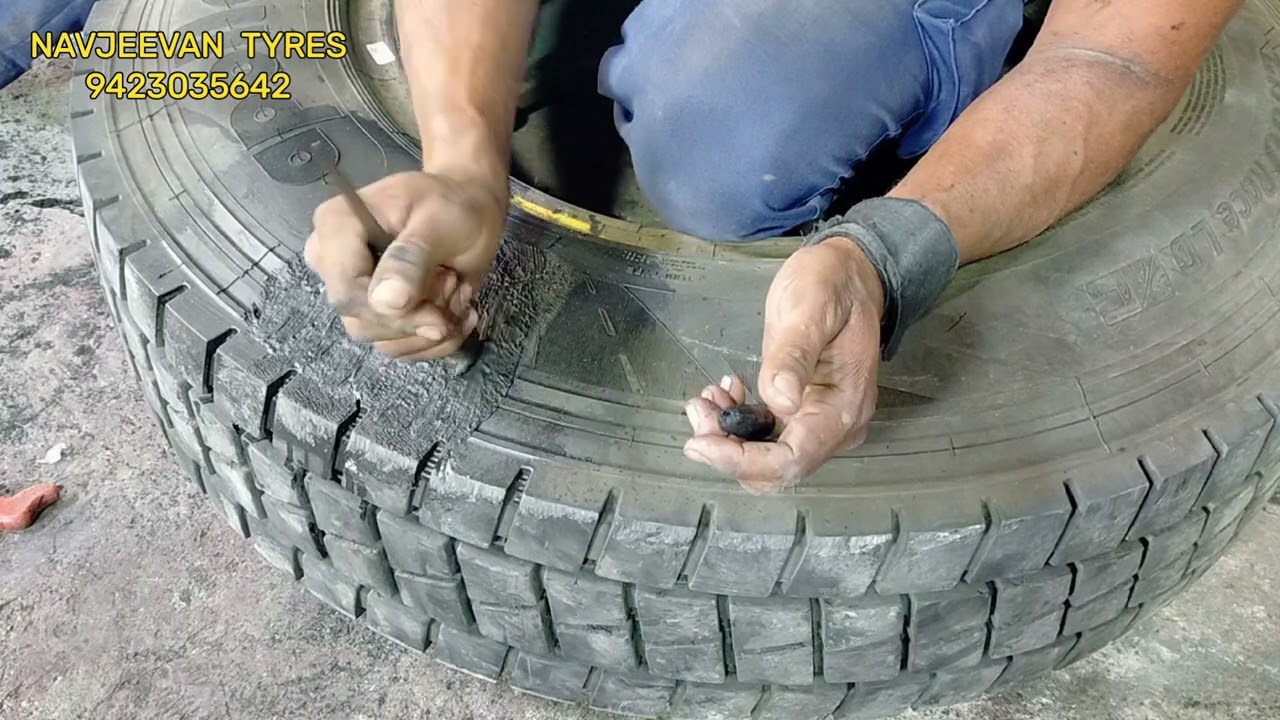 Tyre cut repair 8*25R20 easy method// side wall cut repair