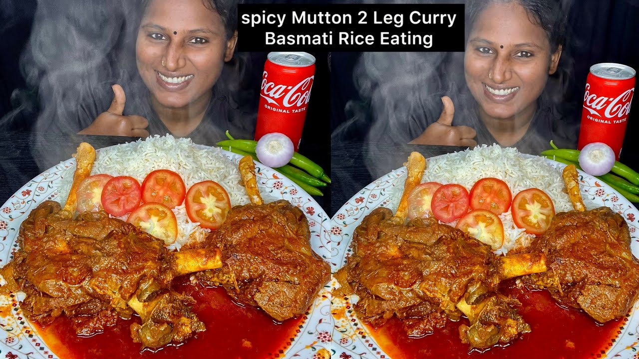 Spicy Mutton 2 Leg Curry 🔥 Basmati Rice Eating Challenge | Video 155