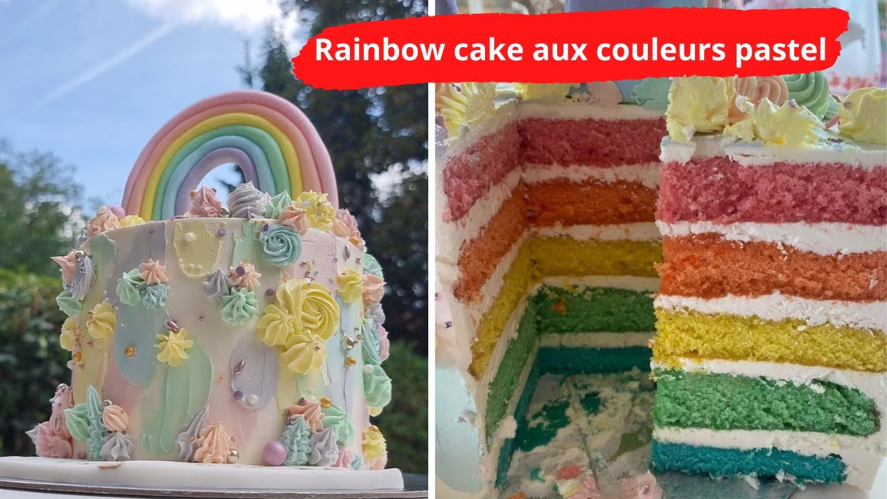 Rainbow cake couleurs pastel/gâteau arc-en-ciel