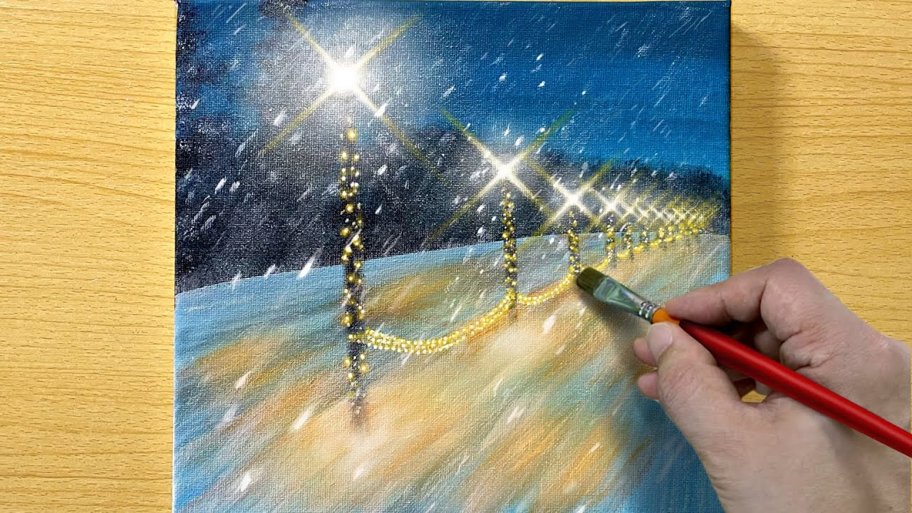 Snowy Night Street / Acrylic Painting / STEP by STEP #184 / 눈내리는 밤거리 아크릴화