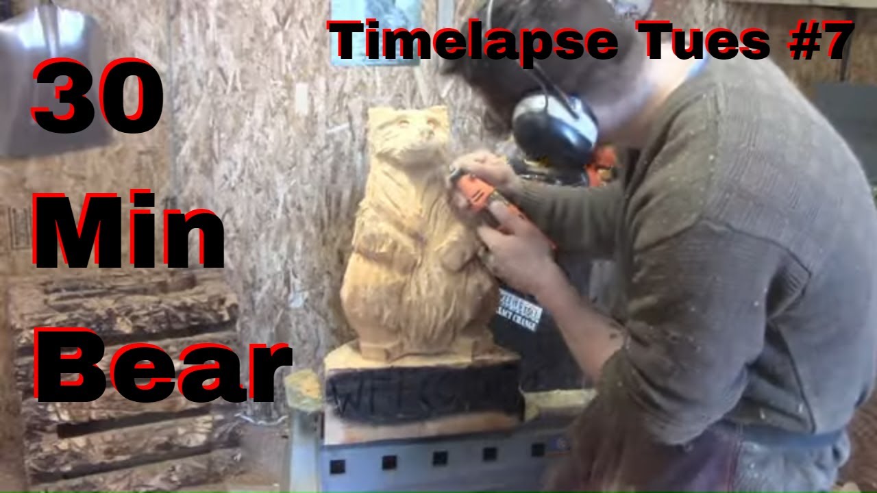 Chainsaw Carving a Bear In 30 min Time Lapse Tuesday #7