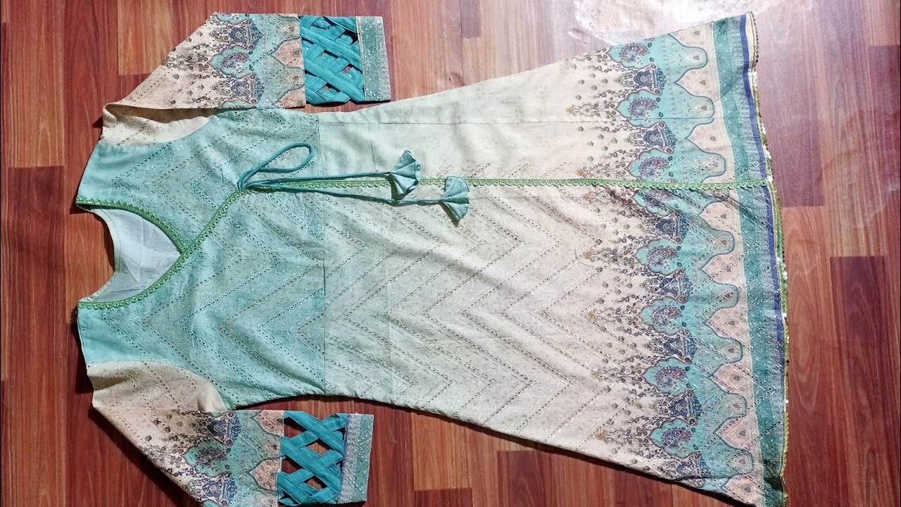 Angrakha style frock cutting and stitching | new frock design for eid | side chalk frock design