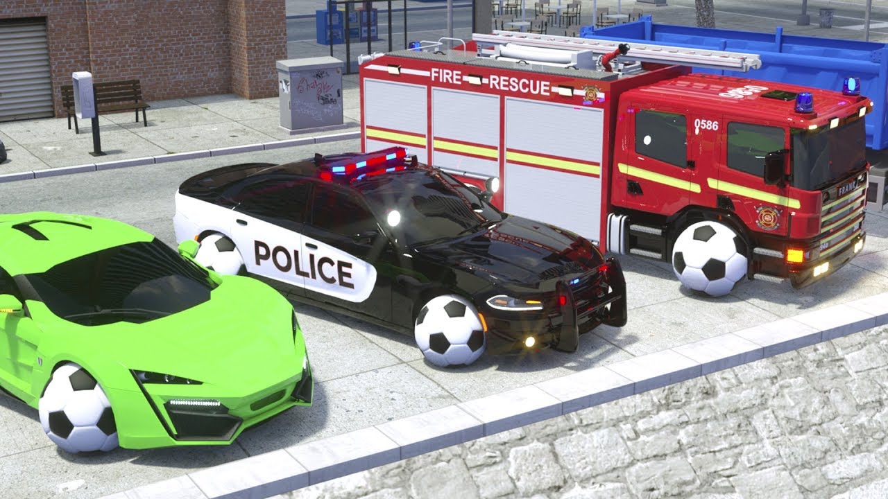 Frank the Fire Truck, Sergeant Lucas the Police Car driving through Water - Wheel City Heroes (WCH)