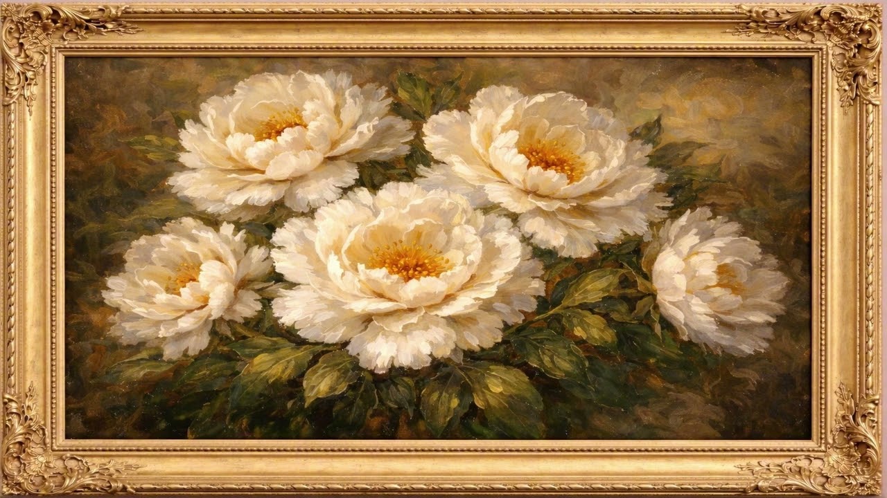 Çiçek Temalı Çerçeveli TV Tablo | Floral Framed TV Art Screen – 6 Hours