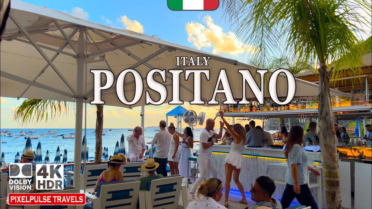 Positano Italy 4K Walk | Amalfi Coast Luxury Beach Bar Atmosphere 