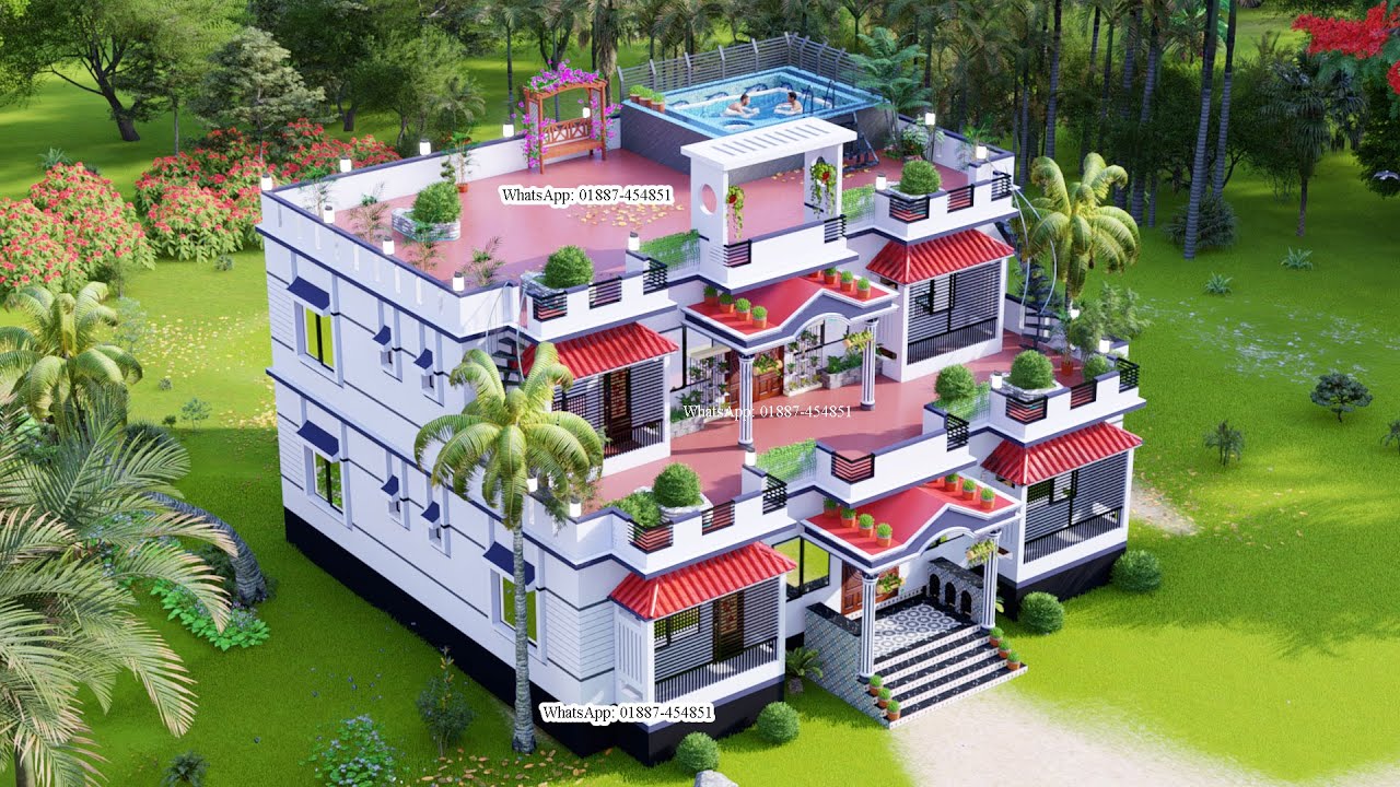 ৪ বেডরুমের বাড়ির ডিজাইন ও খরচ। 4 bedroom house design। দেড় তলা বাড়ির ডিজাইন। দোতলা বাড়ির ডিজাইন