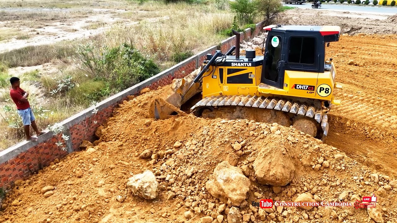 Complete Large-Scale Land Fill Project! Expert Shantui DH17c3 Dozer Operator & 25-Ton Dump Trucks