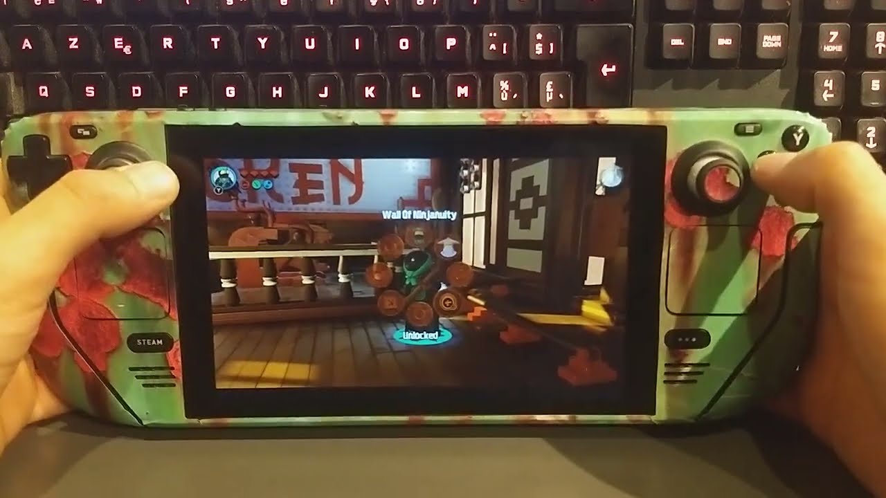 It's 'The LEGO&reg; NINJAGO&reg; Movie Video Game' On a Steam Deck With a Trendy Green With Pink Rust Skin.