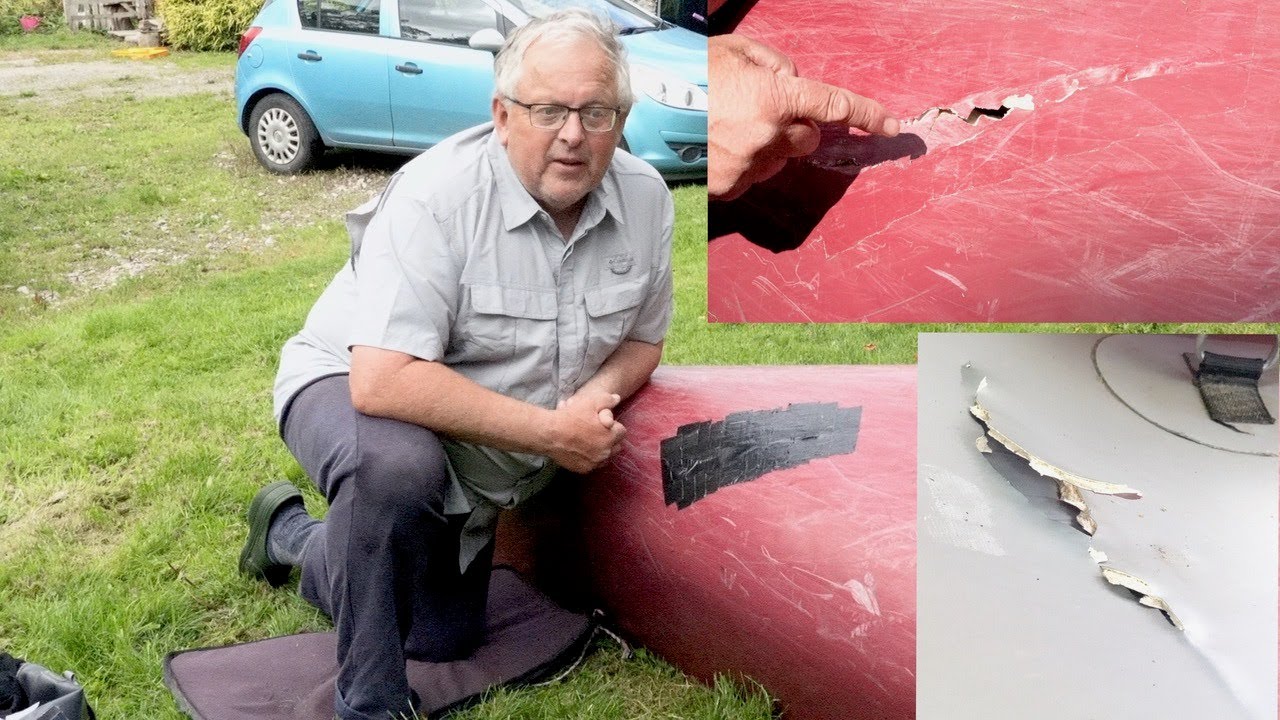Making a temporary repair/patch on a holed canoe.