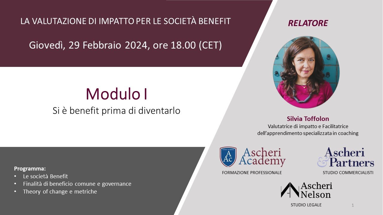 Corso di Formazione: La Valutazione di Impatto per le Società Benefit - Modulo I