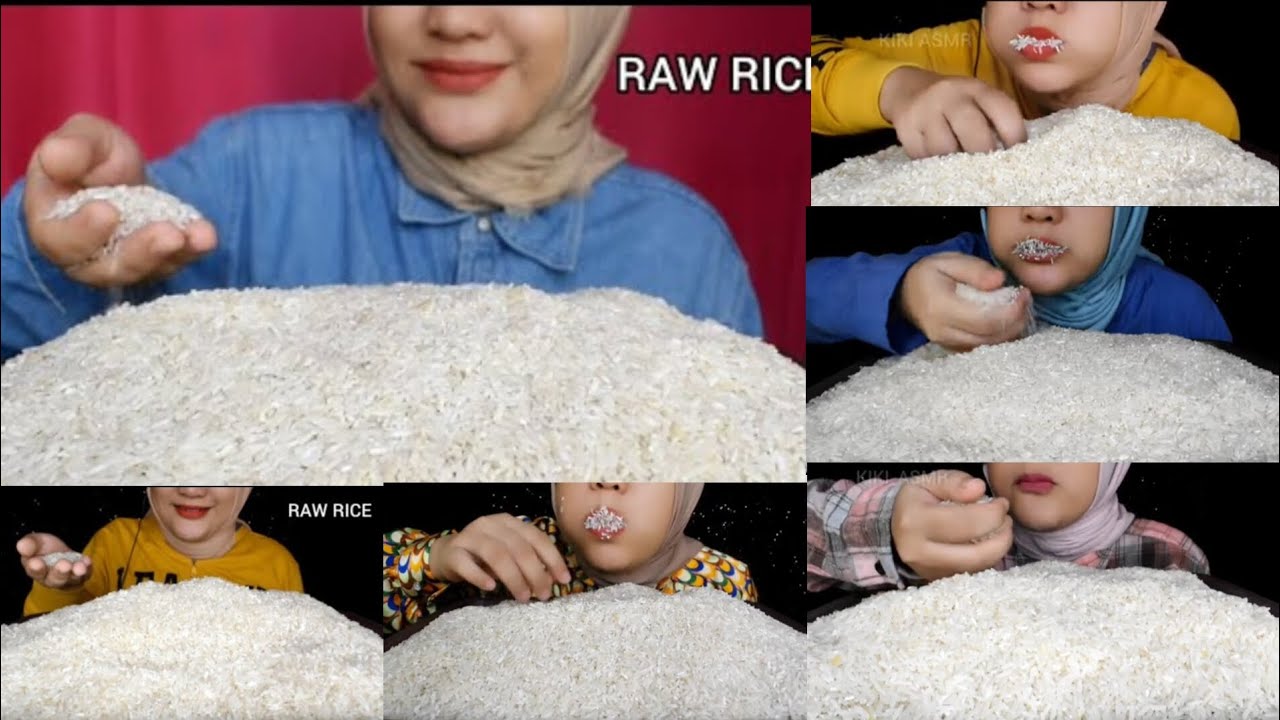 ASMR RAW RICE EATING || MAKAN BERAS MENTAH EATING COMPILATIONS 