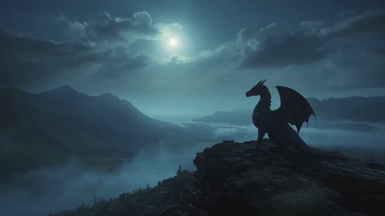 Dragon Ambience Piano Music | Peaceful Misty Moonlit Welsh Valley