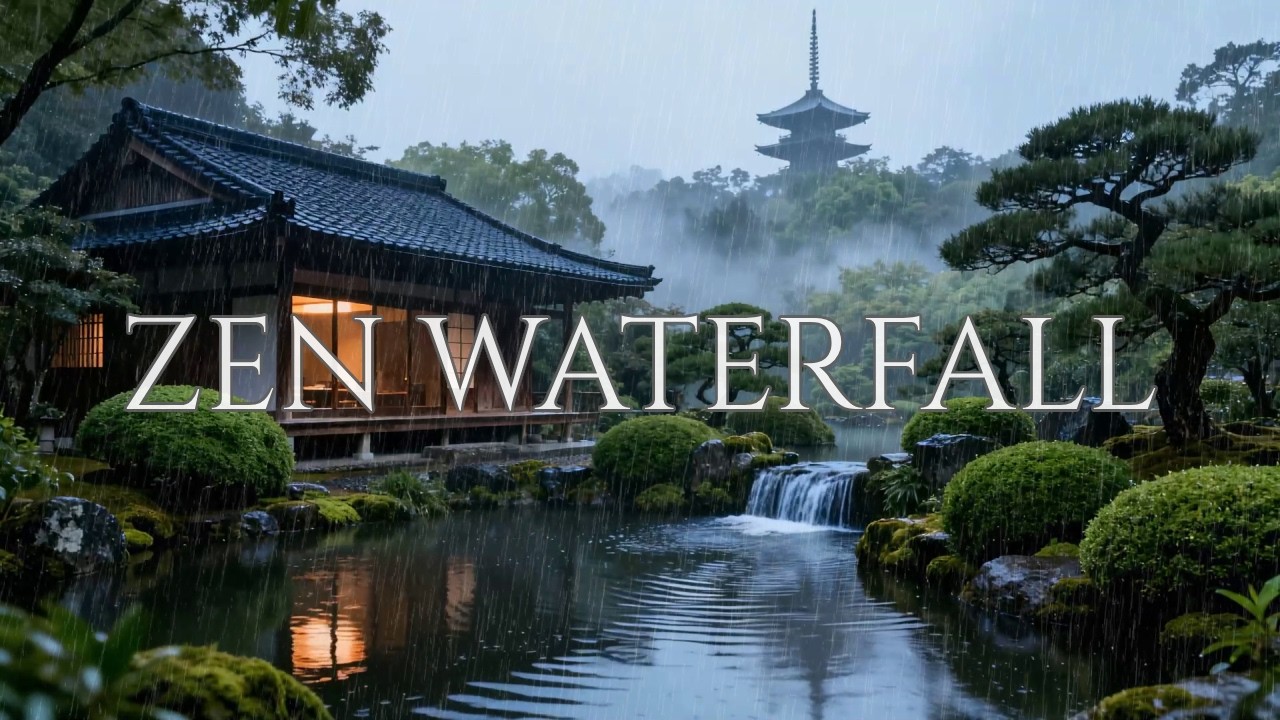 12 Hours Enchanting Waterfall Rain at Misty Mountain Pagoda to Release All Your Stress Instantly ⛩️