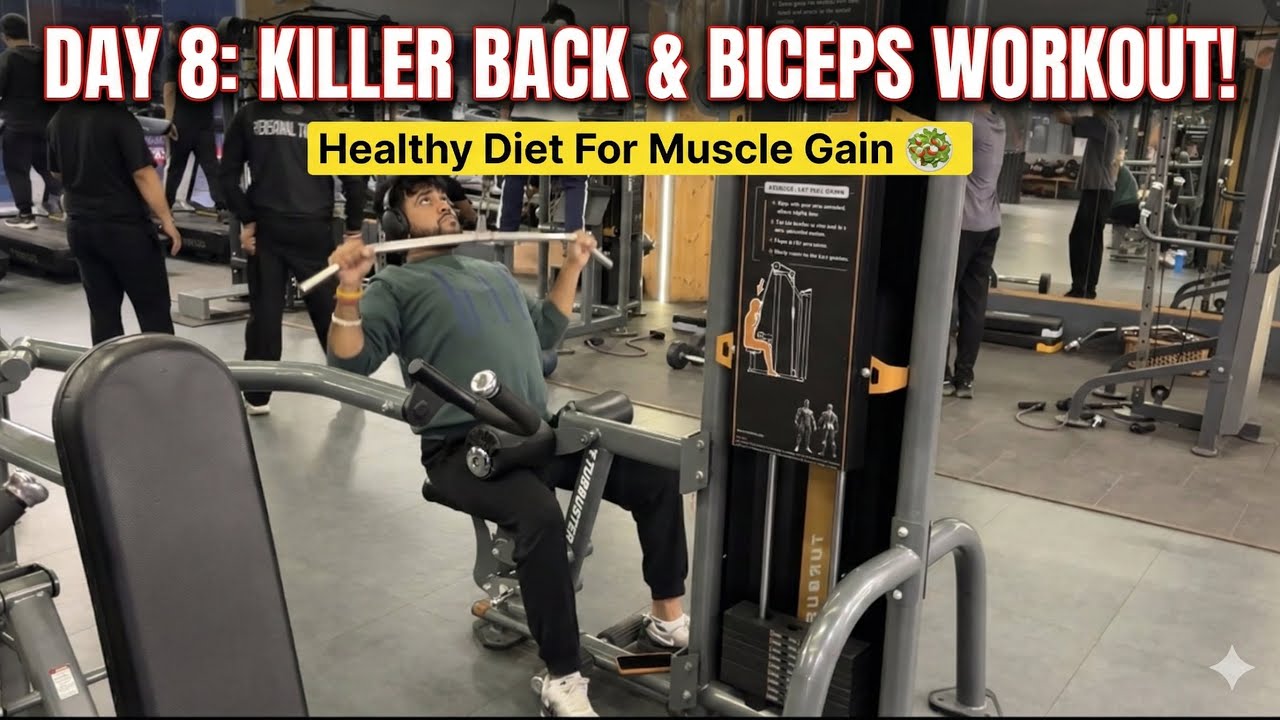 KILLER BACK & BICEPS WORKOUT ROUTINE! 🔥 | Healthy Diet For Muscle Gain | Day 8