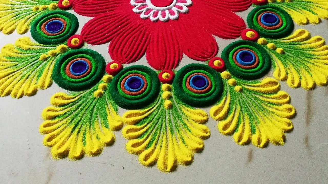 Very easy and attractive multicolored kolam for festivals | Rangoli by Sangeeta |