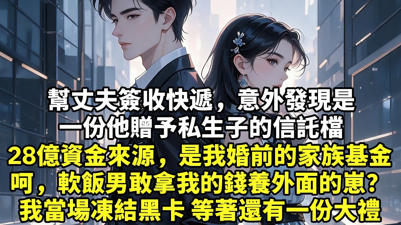 幫丈夫簽收快遞，意外發現是一份他贈予私生子的信託檔28億資金來源，是我婚前的家族基金呵，軟飯男敢拿我的錢養外面的崽？我當場凍結黑卡 等著還有一份大禮【現實情感】【豪門言情】【為人處世】【短篇】