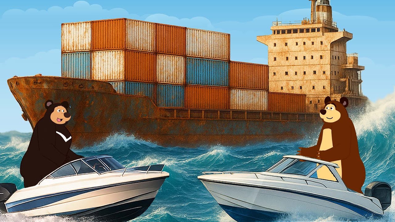 Bear and the Team Save the Drifting Container Ship! 🚢🐻 | Bear's Big Garage