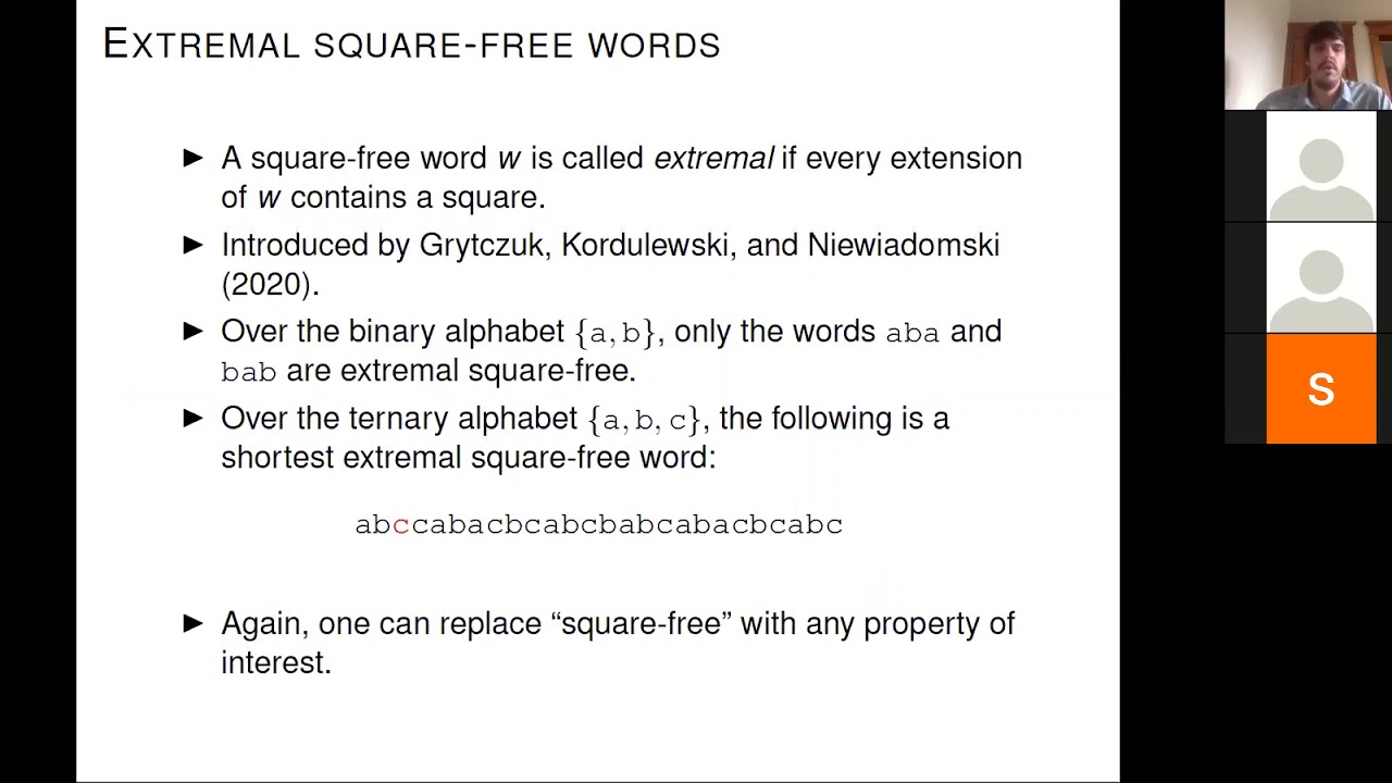 Lucas Mol, Extremal Square-Free Words and Variations