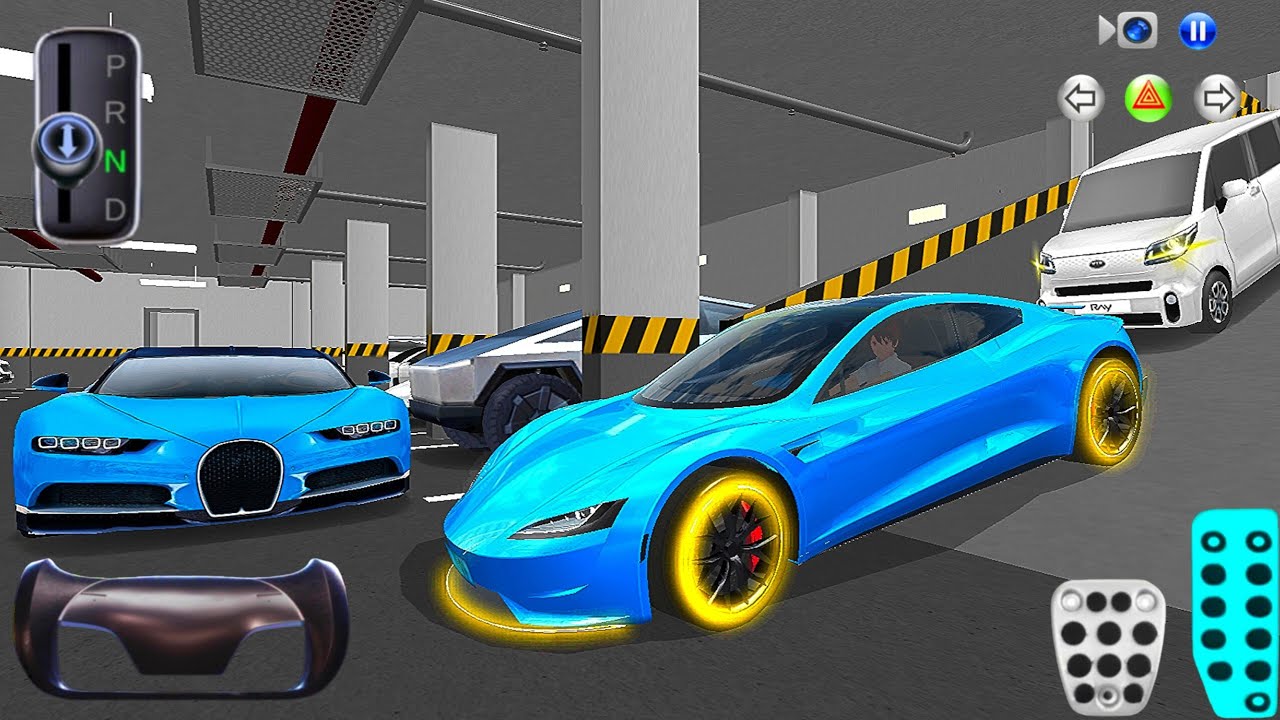 New Blue Tesla EV Car Stuck in Parking Garage - 3D Driving Class 2026 - Best Android iOS Gameplay