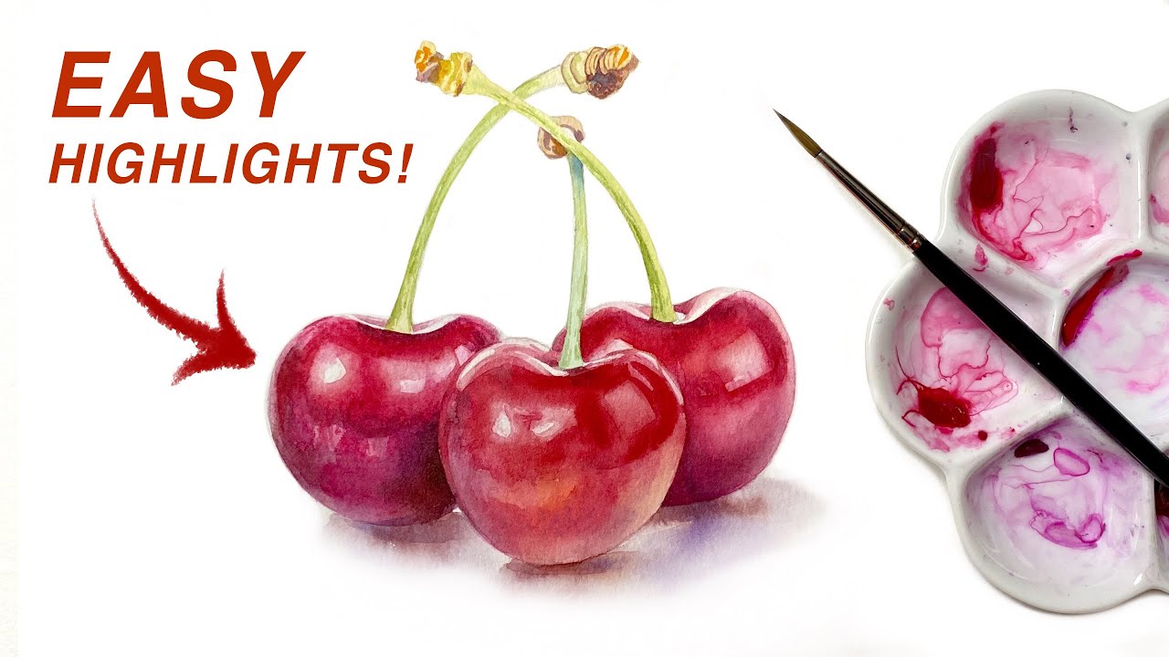 КАК РИСОВАТЬ ВИШНИ 🍒 Урок по акварели для начинающих