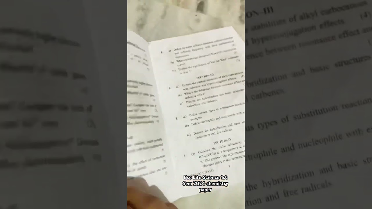 KUK University Bsc life science 1st Sem 2024 chemistry paper