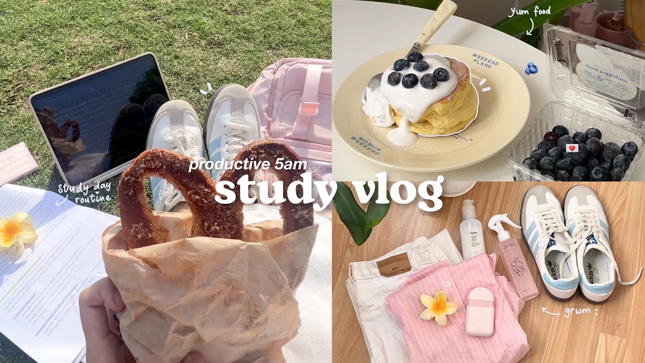 ☁️🫐school girl vlog | 5am study day routine, fav food, a day out and cozy night