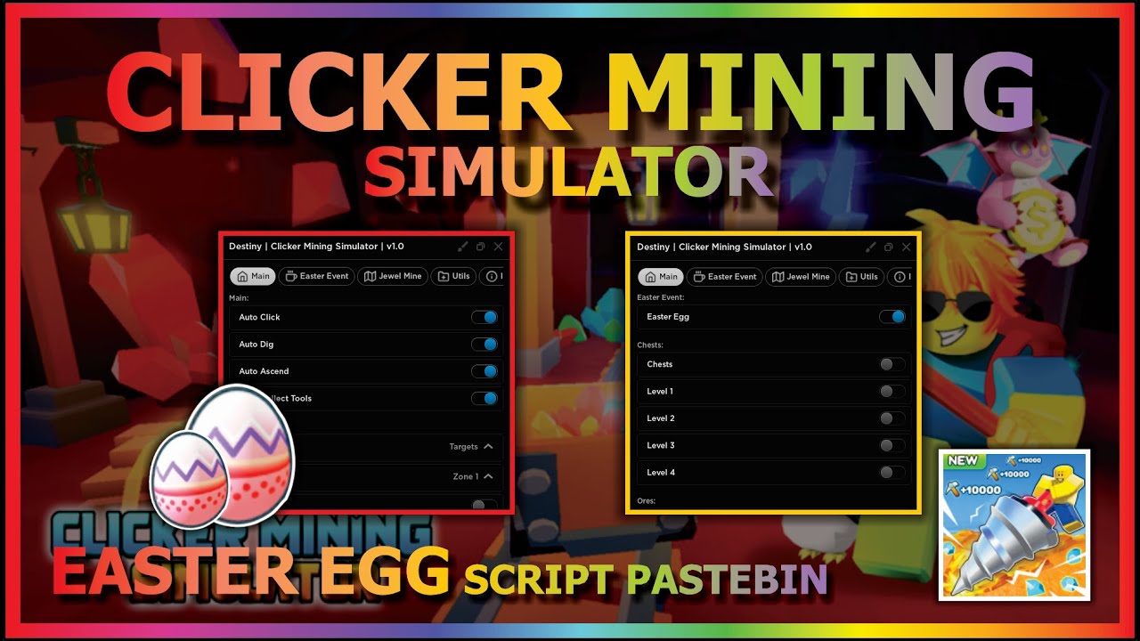 CLICKER MINING SIMULATOR Script Pastebin 2023 AUTO FARM EASTER EGG | AUTO CHEST | ASCEND | SELL 🐰
