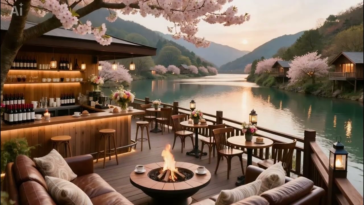 Cozy Coffee Porch Ambience 🌸 Happy March Spring Morning & Soft Piano Jazz Music for Studying, Work